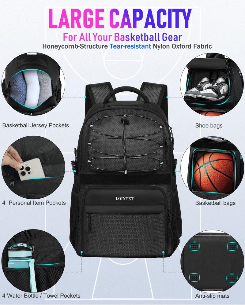 LOINTET Basketball Bag Backpack with Ball Holder Shoes Compartment, Large Basketball Accessories Sports Bag - Image 4